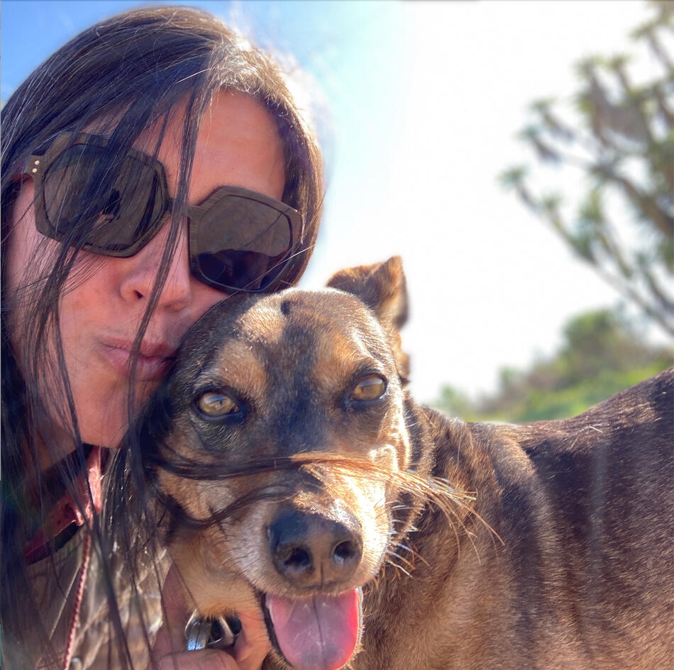 Portrait of Laurel Trzaskoma, and Marlowe, in Pasadena, California.